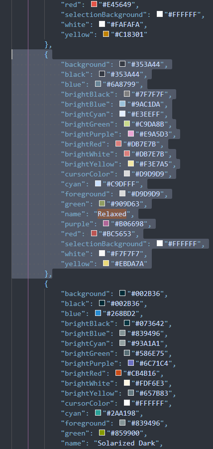 JSON file after adding theme